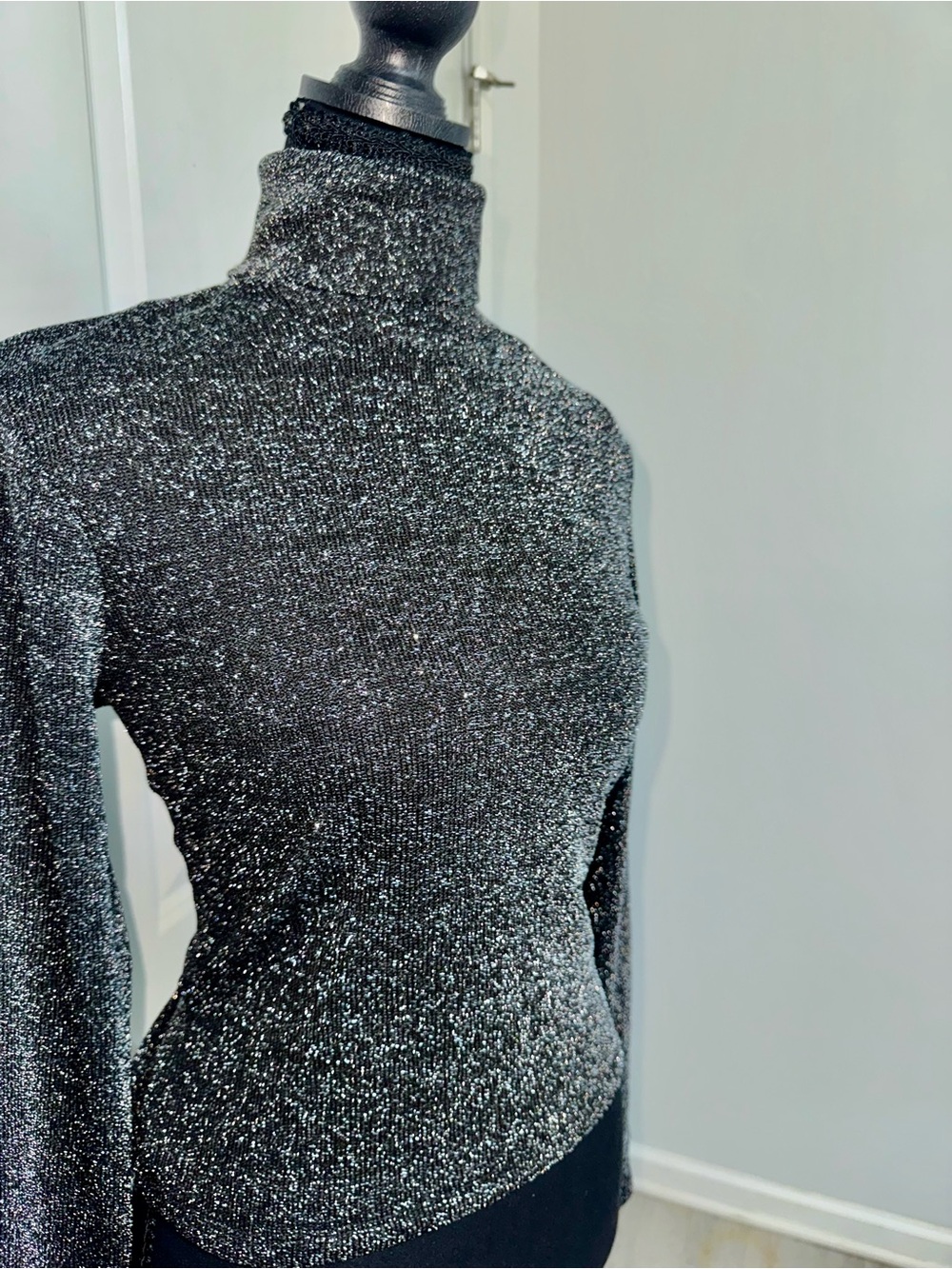 H&M Metallic Black Turtleneck Long-Sleeve Dress